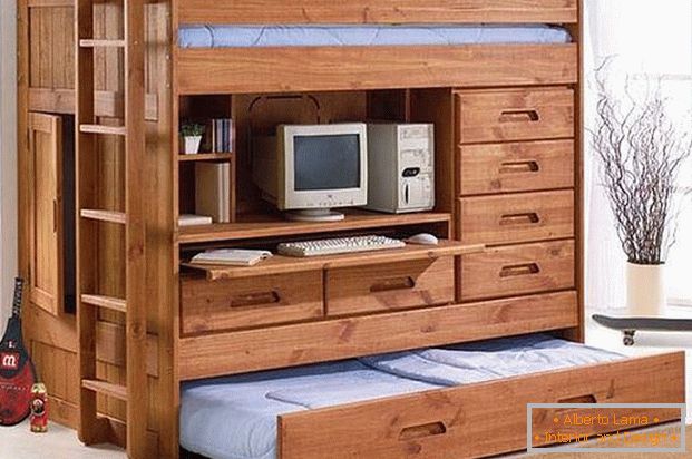 Łóżko piętrowe z szafką