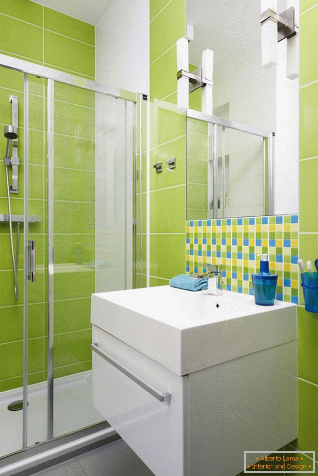 Projekt łazienki w kolorze jasnozielonym