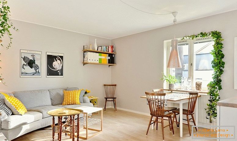 Salon małego mieszkania w Szwecji