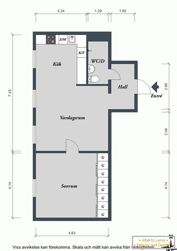Plan małego mieszkania w Szwecji