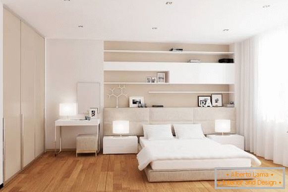 Nowoczesny design białej sypialni z ciepłą podłogą