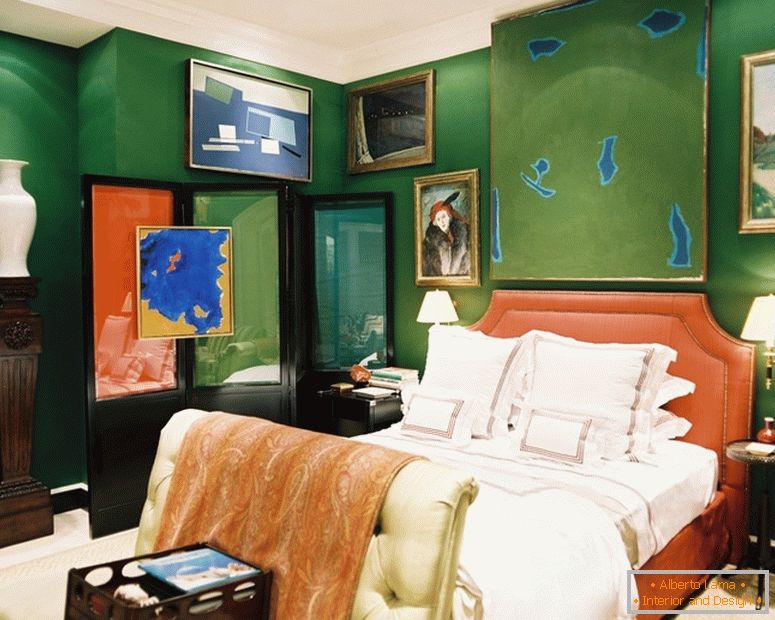Projekt wnętrza sypialni w zielonych kolorach