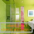 Szklany prysznic i zielone ściany