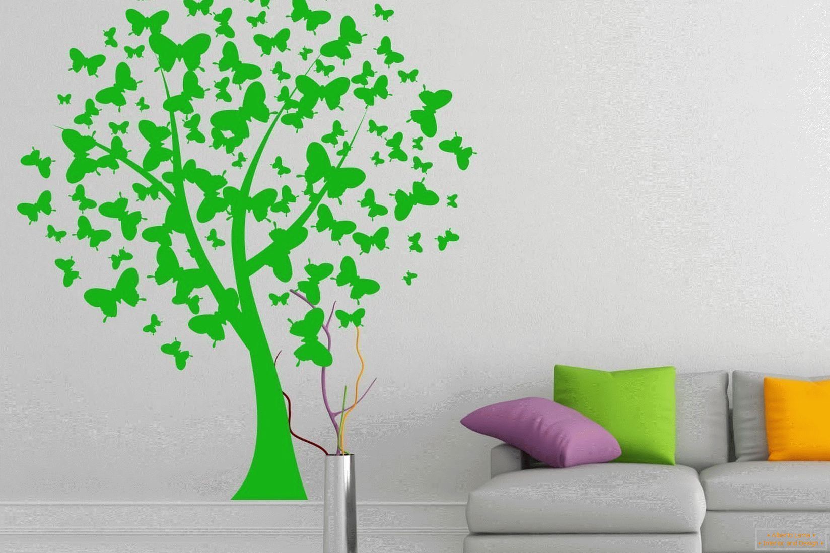 Zielone drzewo na białej ścianie