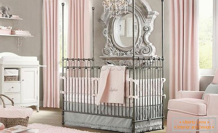 Pokój w stylu minimalizmu dla dziecka. We wnętrzu znajdują się echa stylu barokowego, które harmonijnie wpisują się w ogólną koncepcję projektową.