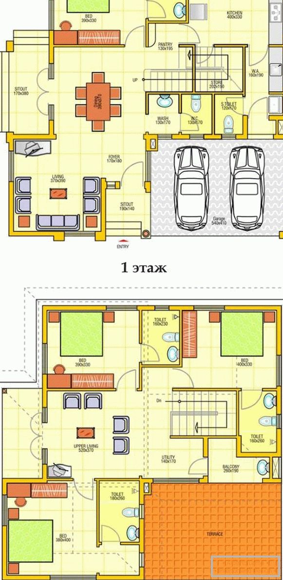 Plan dwupiętrowego prywatnego domu z garażem
