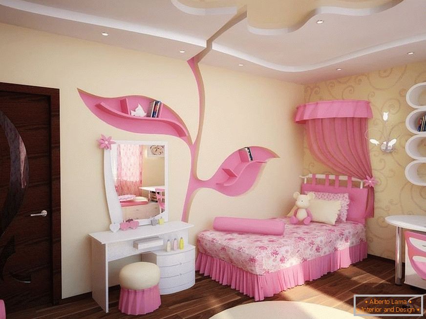 Żółto-różowa sypialnia dla dziewczynki