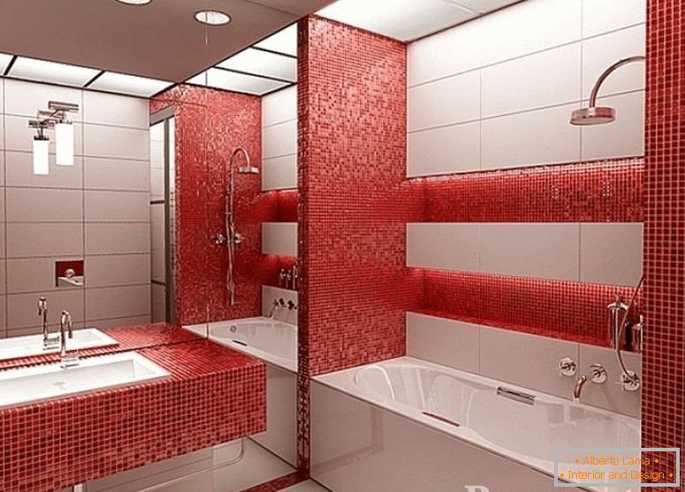 Czerwona mozaika w łazience
