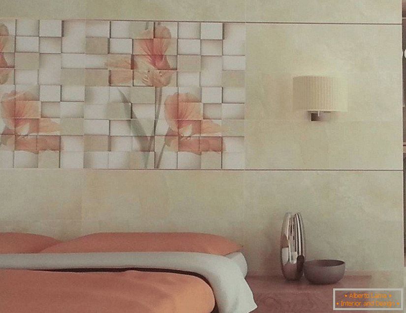 Ceramiczne płytki na ścianie blisko łóżka