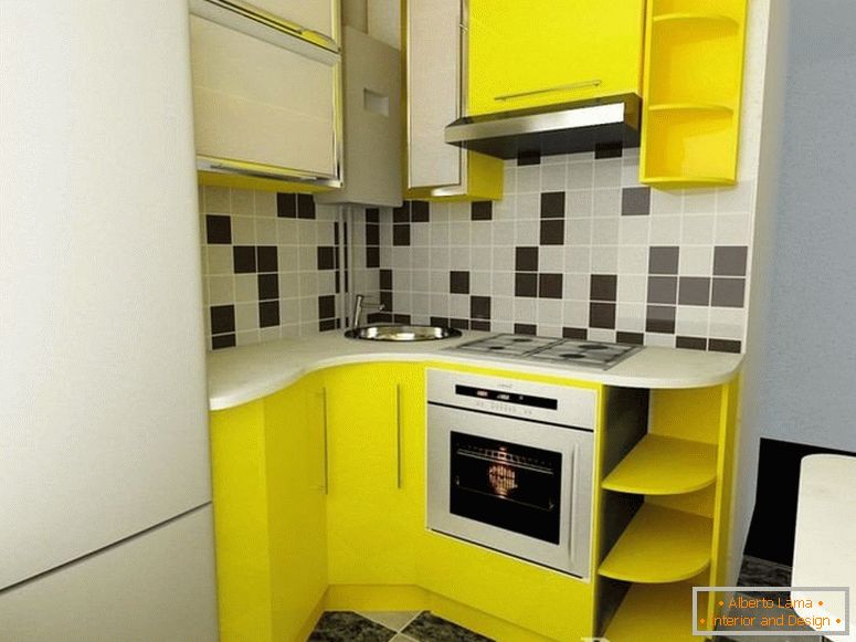 Żółte meble we wnętrzu kuchni