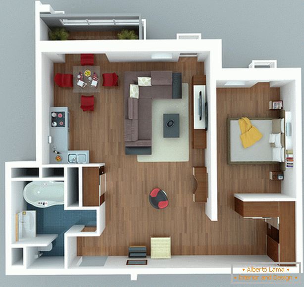projekty projektowe małych apartamentów typu studio