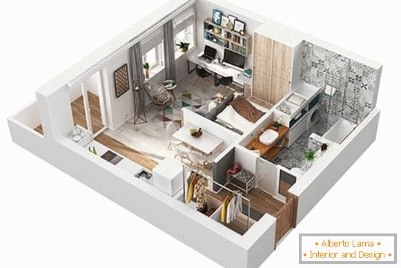 Zaplanuj projekt 3D jednopokojowego mieszkania 40 m kw