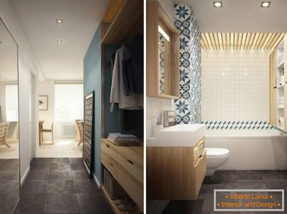 Zdjęcie przedpokoju i łazienki w projekcie mieszkania o powierzchni 40 m2