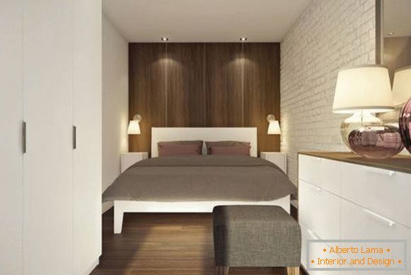 Projekt sypialni w dwupokojowym apartamencie typu studio o powierzchni 45 m2