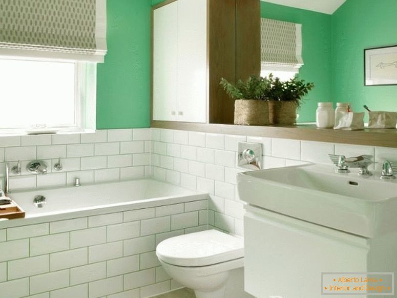 Biało-zielona łazienka połączona