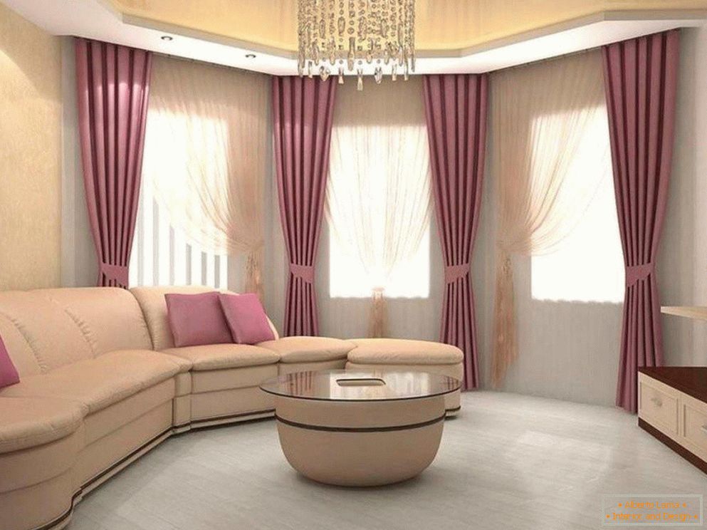 Dekoracja salonu w beżowo-liliowych odcieniach