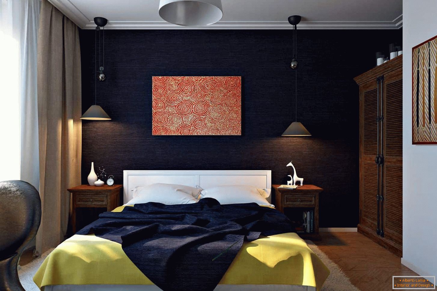 Kolor oberżyny w dekoracji ścian sypialni