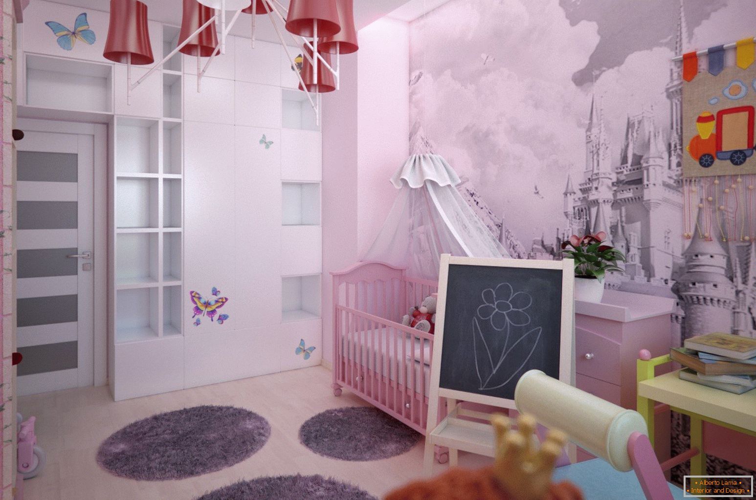 Projektowanie wnętrz pokoju dziecięcego z dziewczyną z zamkiem