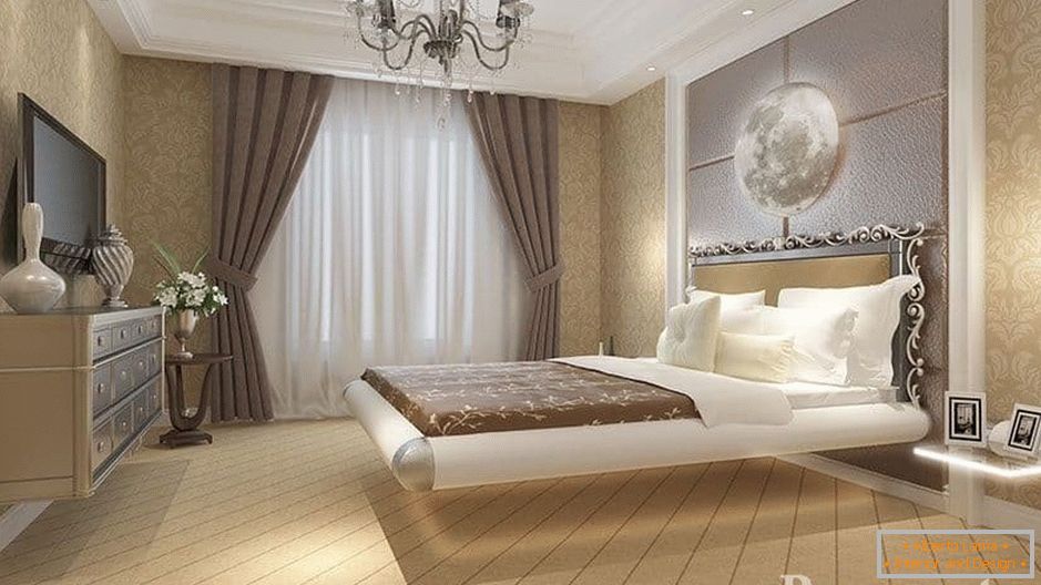 Łóżko pływające nad sypialnią w sypialni w klasycznym stylu