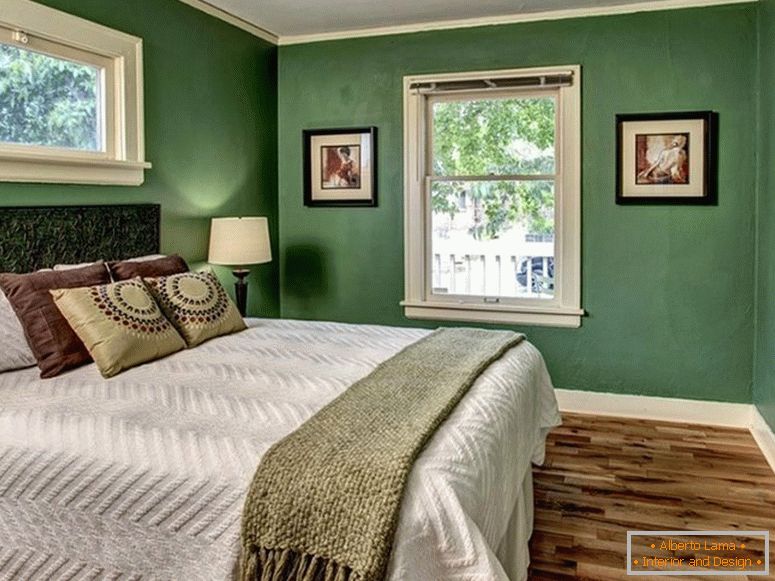 Stylowa sypialnia w zielonych kolorach