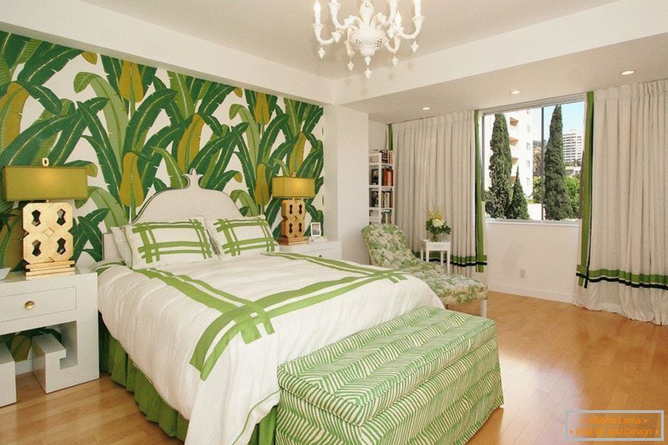 Sypialnia w zielonych kolorach с фотообоями