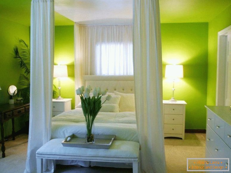 Oświetlenie в спальне зеленого цвета