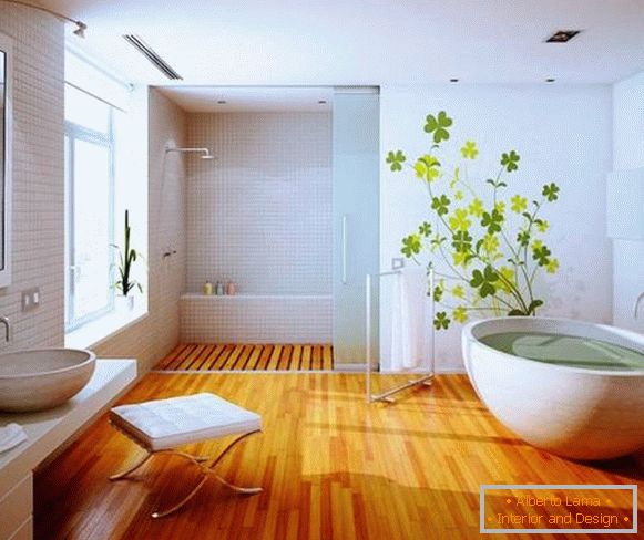 Projekt łazienki z drewnianymi podłogami