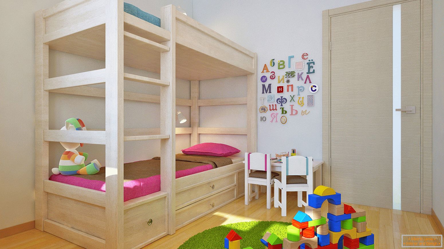 Łóżko piętrowe w pokoju dziecięcym
