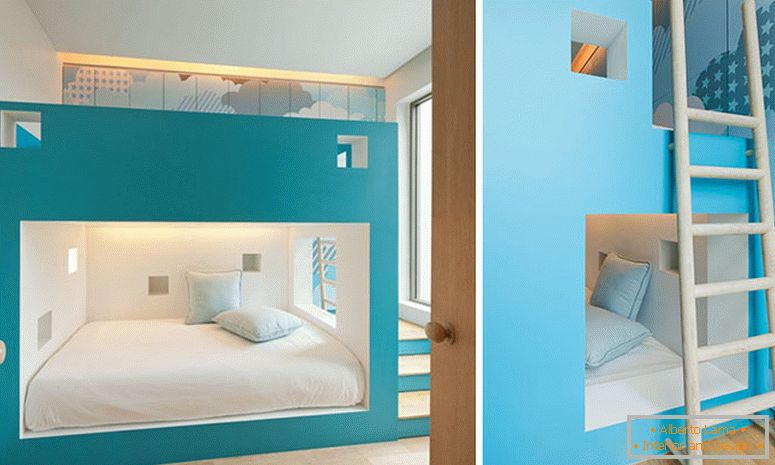 Wbudowane łóżko piętrowe в спальне