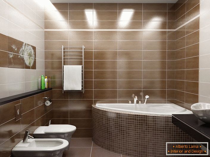 Do wystroju łazienki w nowoczesnym stylu wykorzystano panel z dmuchawcem. Łatwy, nieskomplikowany detal wnętrza w nowoczesnym stylu. 