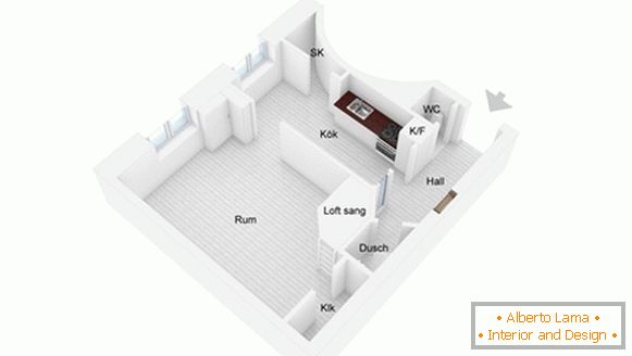 Plan małego mieszkania w Szwecji