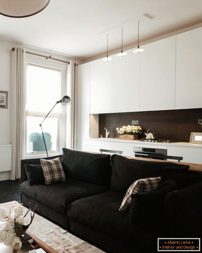 Kuchnia apartament-studio w nowoczesnym stylu