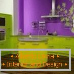 Design stylowych zielonych i fioletowych kuchni