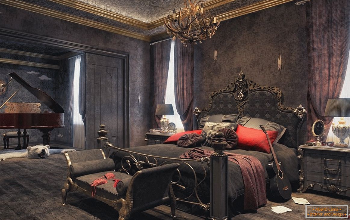 Sypialnia w stylu gotyckim в темных тонах