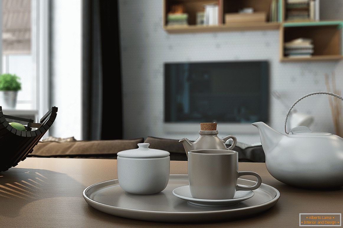Serwis herbaciany w projektowaniu małego apartamentu typu studio