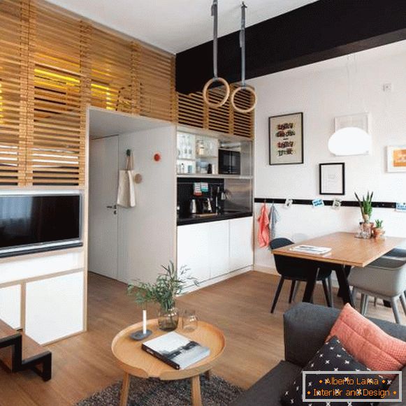 1-pokojowe mieszkanie typu studio - aranżacja wnętrz w stylu skandynawskim