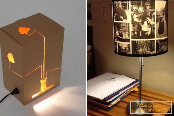 Lampy stołowe z tektury i fotografii