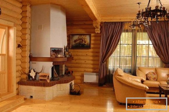 Nowożytny wnętrze drewniany dom od beli inside - fotografia