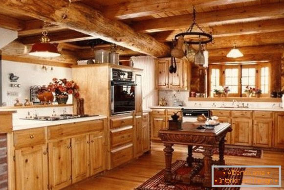 Wnętrze kuchnia drewniany dom - fotografia od drewna