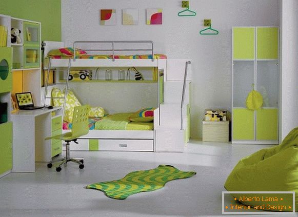 Nowoczesny design wnętrza dziecięcej sypialni w jasnozielonej kolorystyce