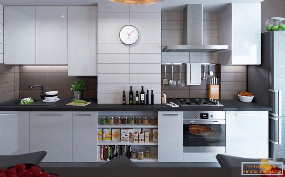 Wnętrze małego mieszkania w jasnych kolorach - дизайн кухни