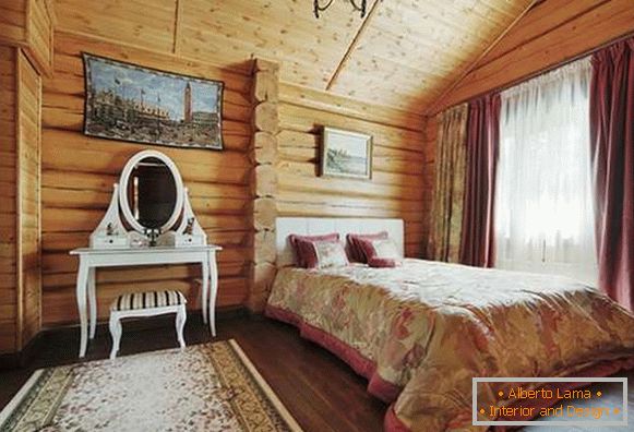 wnętrze sypialni w drewnianym domu, fot. 38