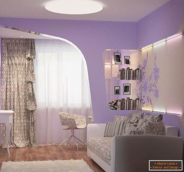 Składana sofa z liliową sypialnią