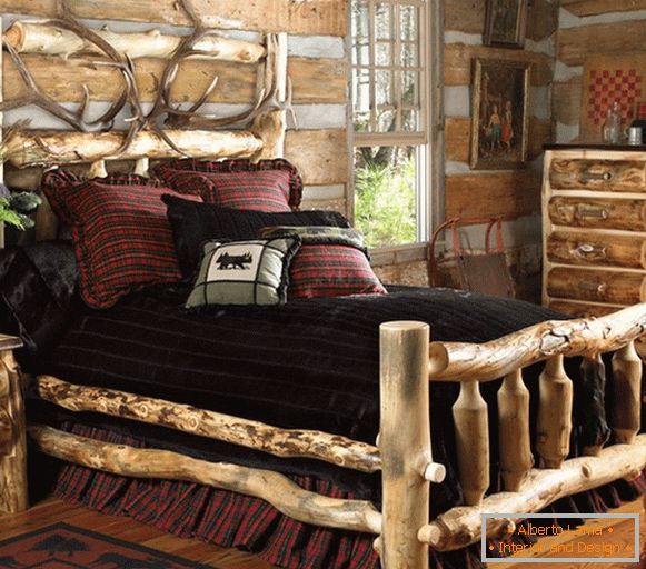wnętrze sypialni w stylu rustykalnym