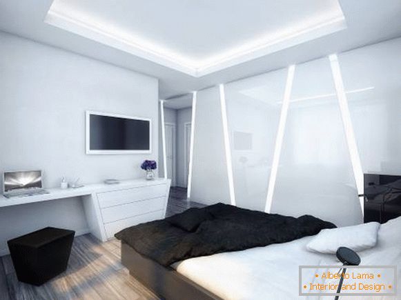 Futurystyczne wnętrze sypialni w stylu high-tech
