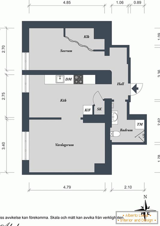 Plan apartamentu z jedną sypialnią w Szwecji