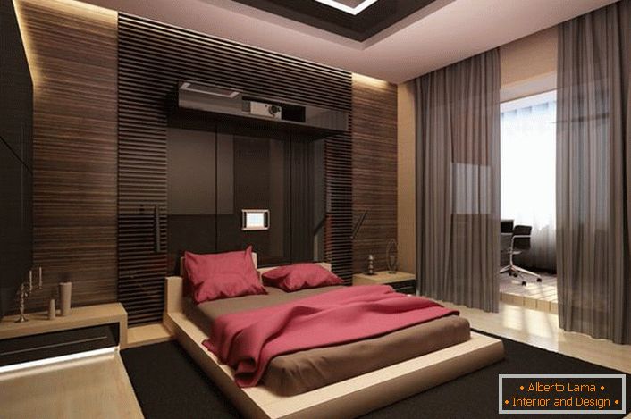 Przestronna sypialnia w stylu minimalizmu. Pogrubiona decyzja projektowa.
