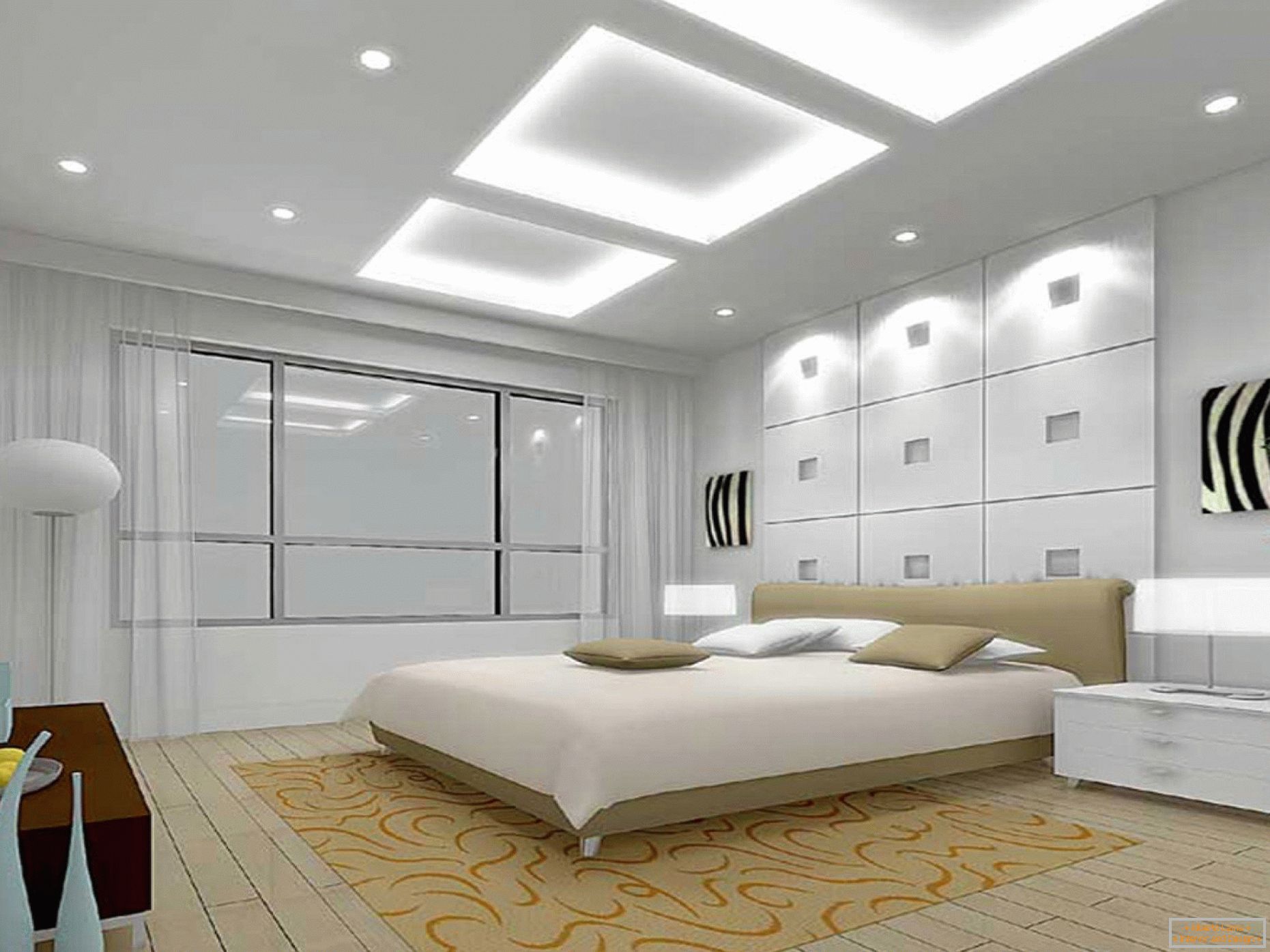 Opcja oświetlenia sypialni w odcieniach bieli