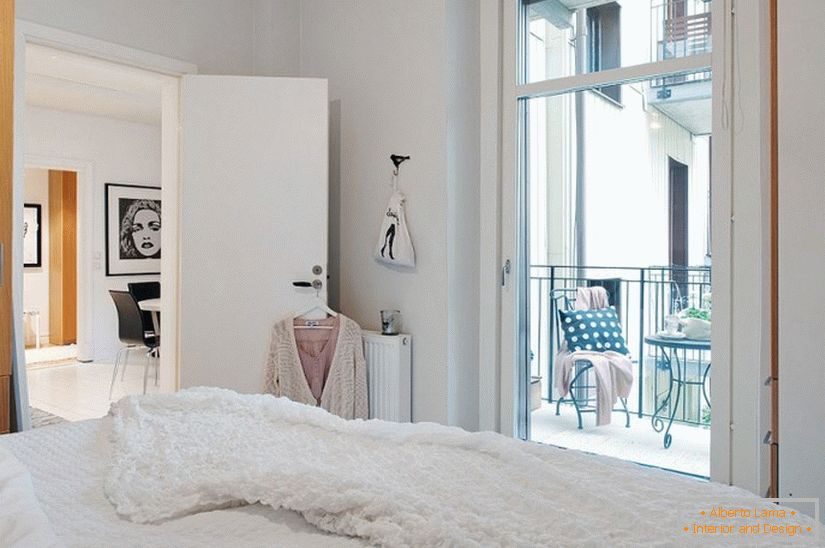 Sypialnia apartament-studio w stylu skandynawskim