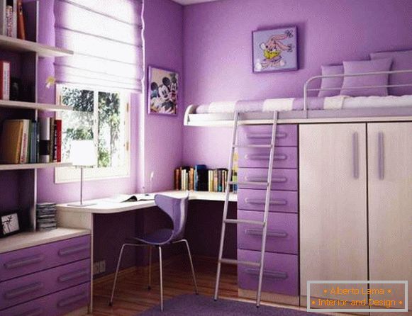 Projekt pokoju dziecięcego w kolorze fioletowym